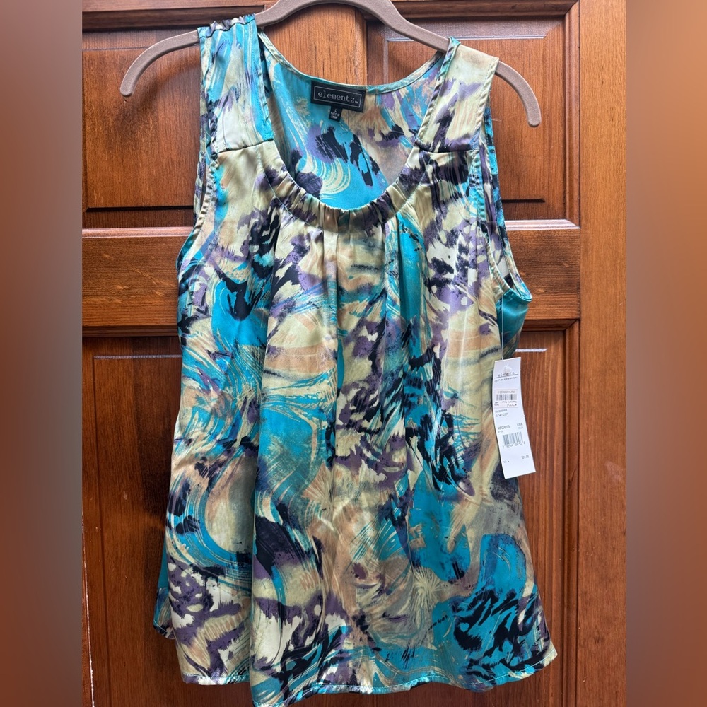Elementz Blue Green Sleeveless Blouse Pleated